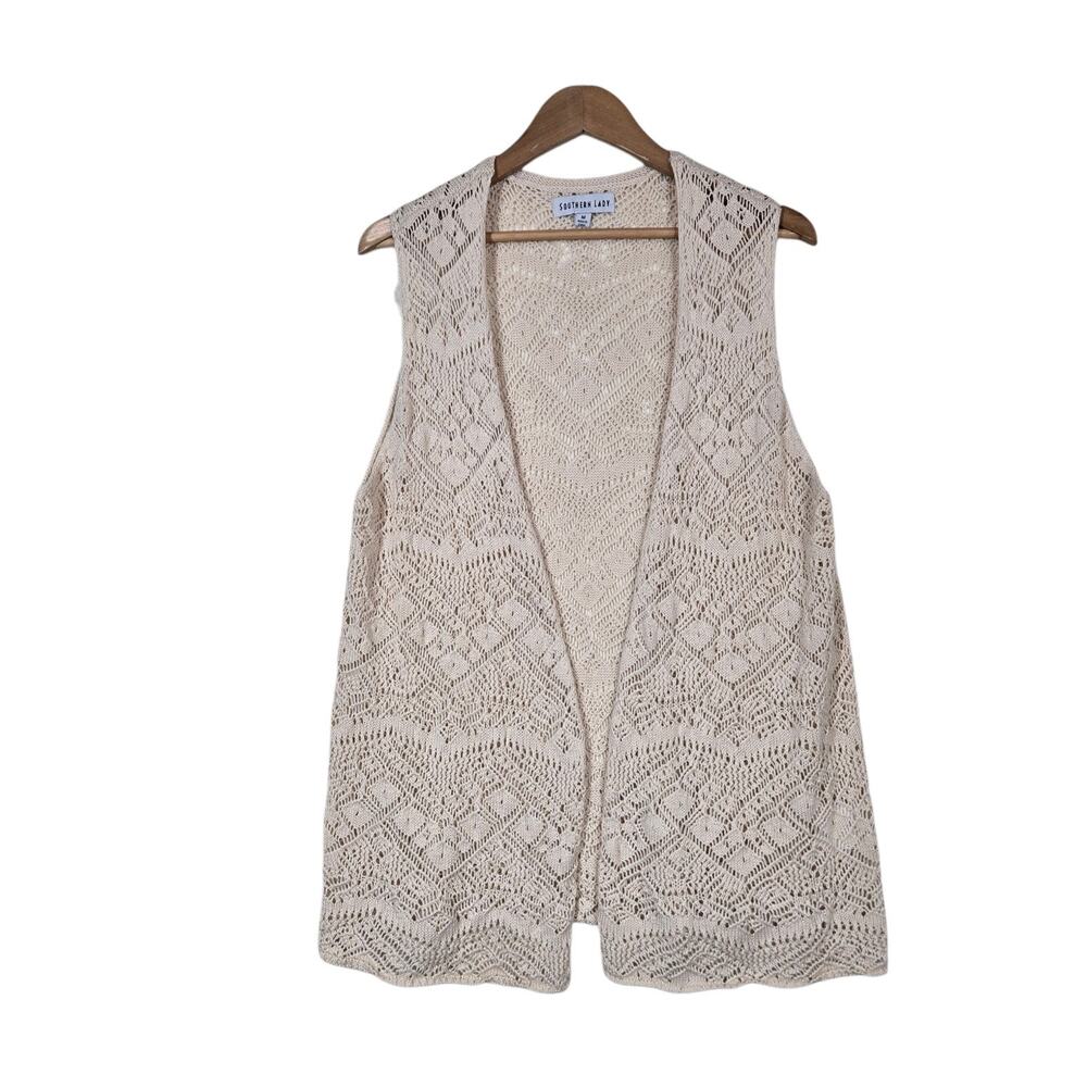 Southern Lady Crochet Sweater Vest sz M* Ivory Cream Open Knit Boho Feminine